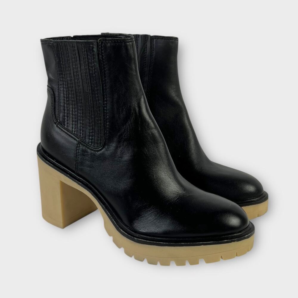 Dolce Vita Caster H2O Waterproof Lug Sole Platform Bootie Black Leather Size 10